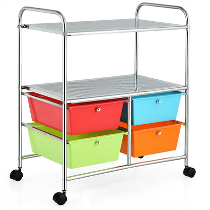 Mobile 4 Drawers Shelves Rolling Storage Cart Rack-Transparent Multicolor - Multicolor