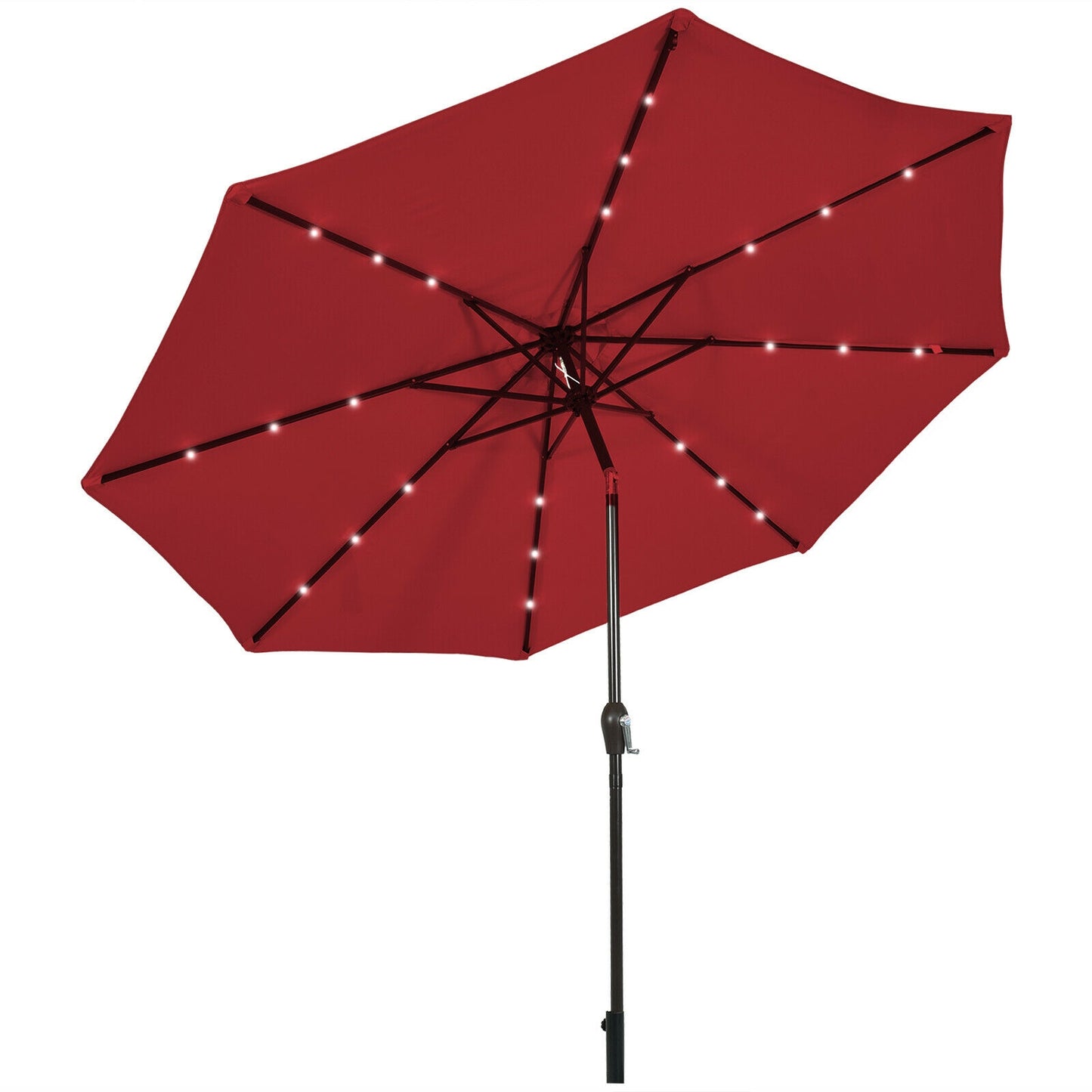 10' Solar LED Lighted Patio Market Umbrella Shade Tilt Adjustment Crank-Orange - Dark Red