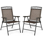 Set of 2 Patio Folding Chairs Sling Portable Dining Chair Set with Armrest