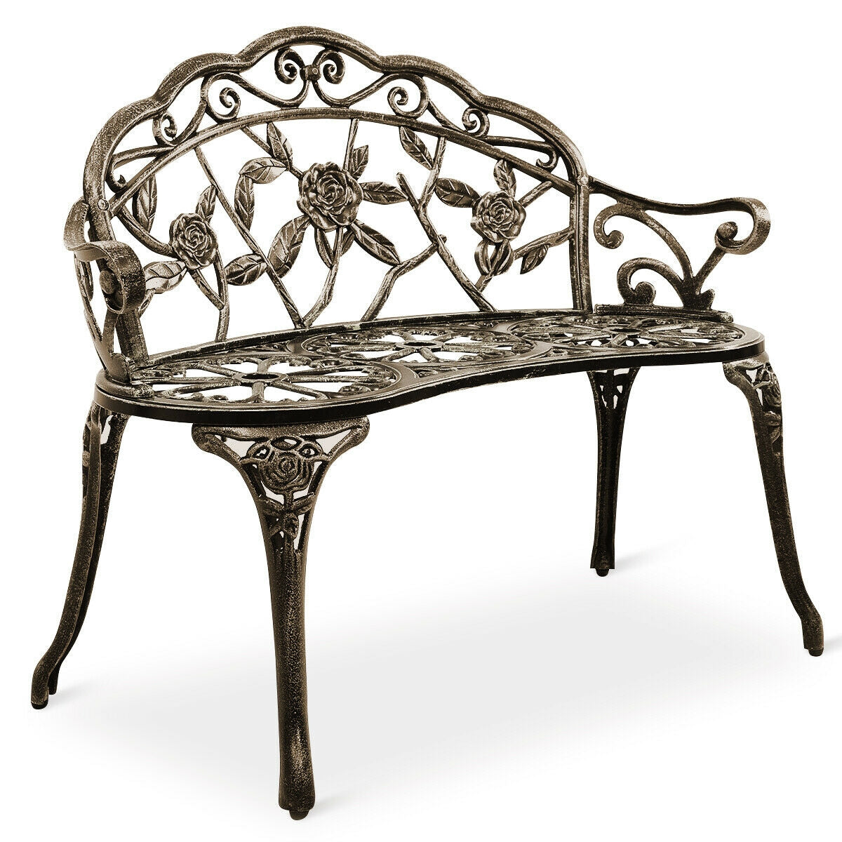 Aluminum Patio Outdoor Garden Bench Chair Loveseat Cast-Bronze