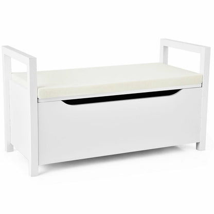 34.5 ×15.5 ×19.5 Inch Shoe Storage Bench with Cushion Seat for Entryway-Black - White