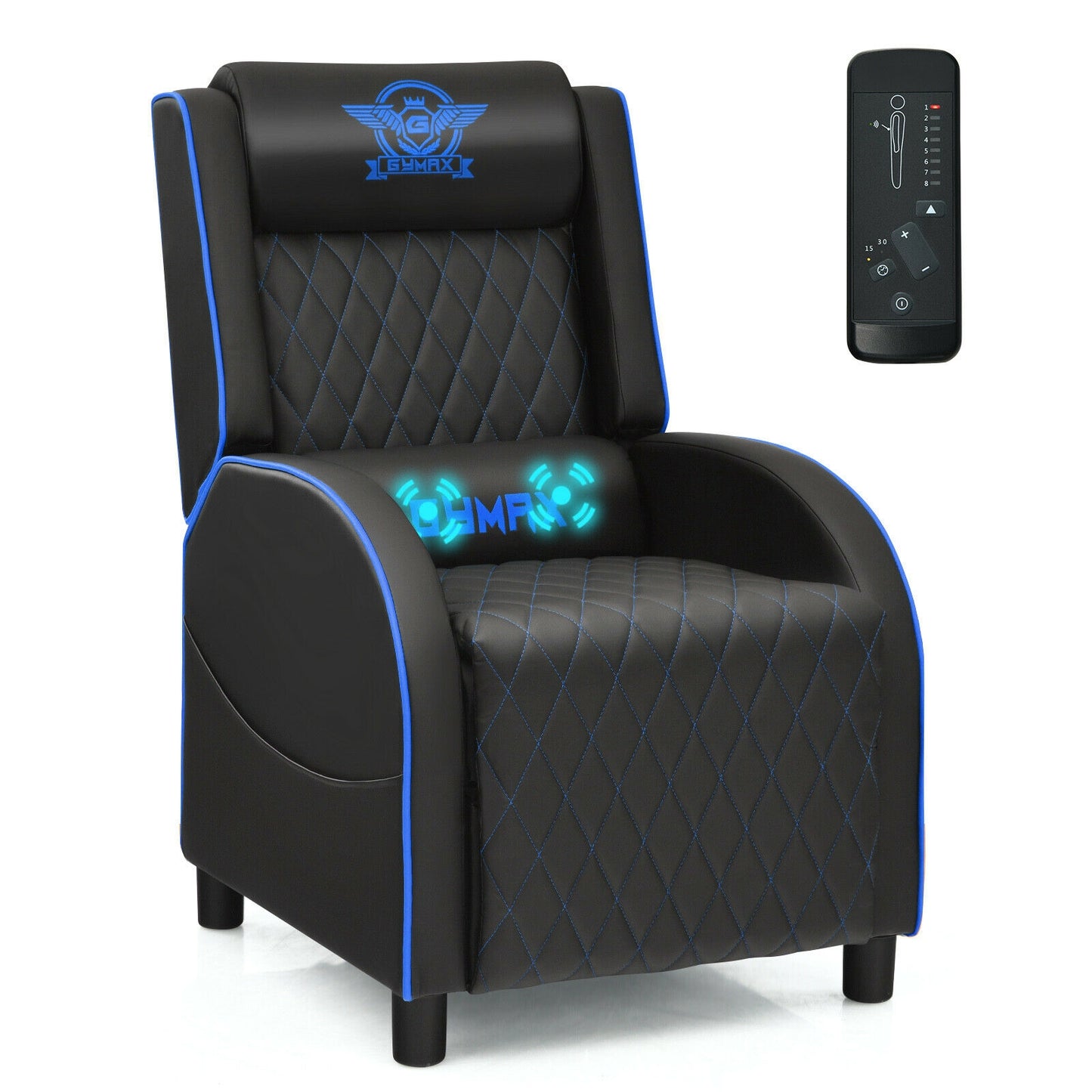 Massage Gaming Recliner Chair with Headrest and Adjustable Backrest for Home Theater-Blue - Blue
