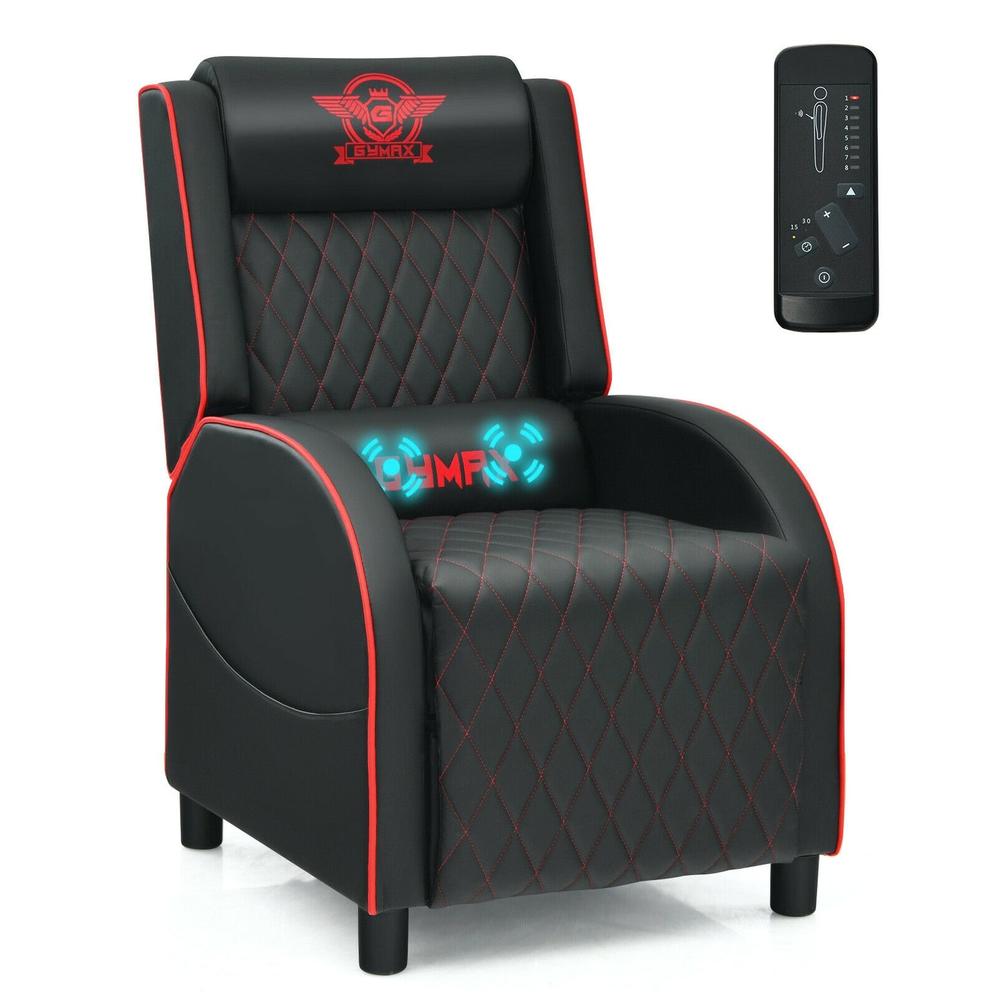 Massage Gaming Recliner Chair with Headrest and Adjustable Backrest for Home Theater-Blue - Red