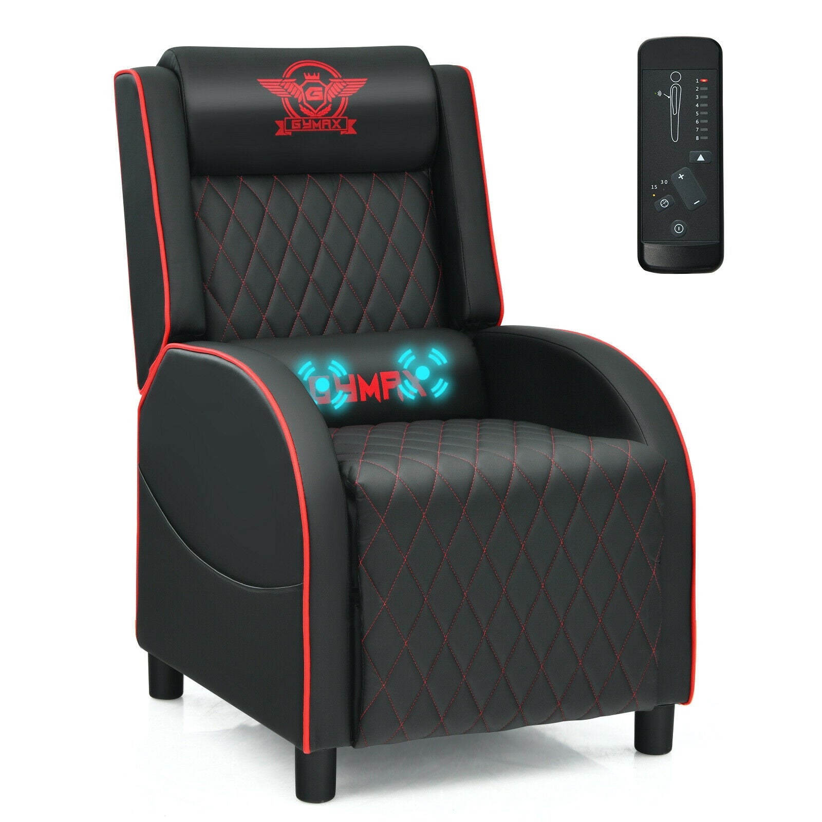 Massage Gaming Recliner Chair with Headrest and Adjustable Backrest for Home Theater-Blue - Red