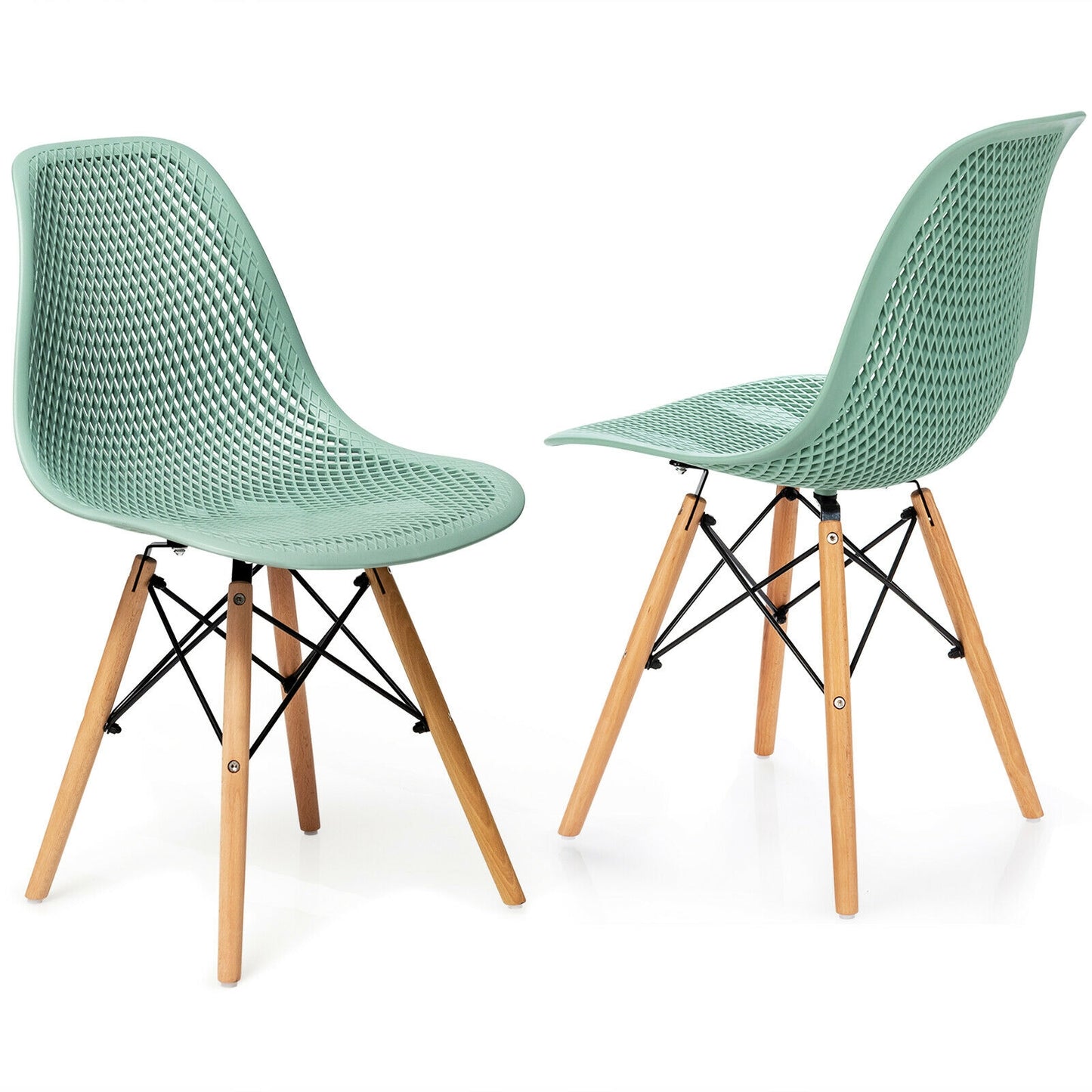 2 Pcs Modern Plastic Hollow Chair Set with Wood Leg