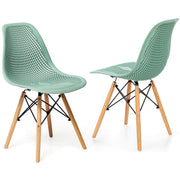 2 Pcs Modern Plastic Hollow Chair Set with Wood Leg-Green