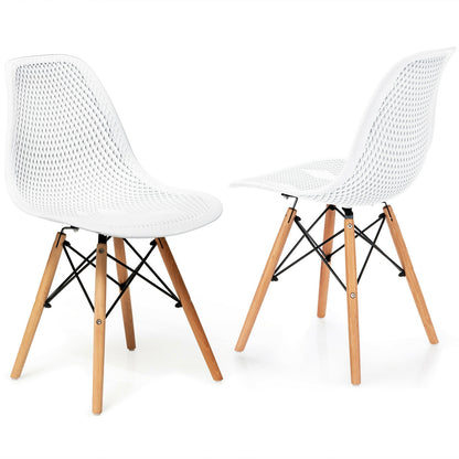 2 Pcs Modern Plastic Hollow Chair Set with Wood Leg-Black - White