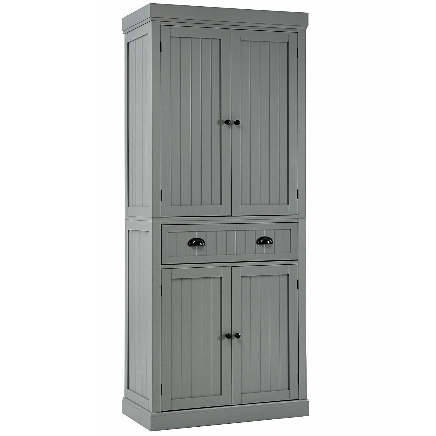 Cupboard Freestanding Kitchen Cabinet w/ Adjustable Shelves-Gray - Gray