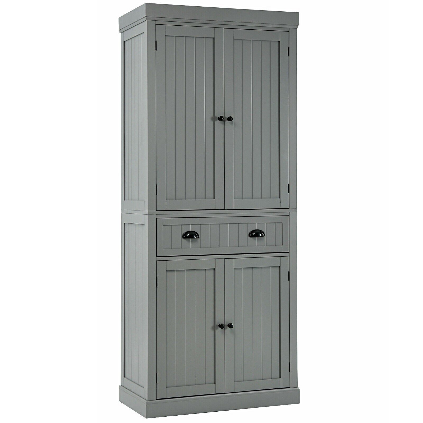 Cupboard Freestanding Kitchen Cabinet w/ Adjustable Shelves-Gray - Gray