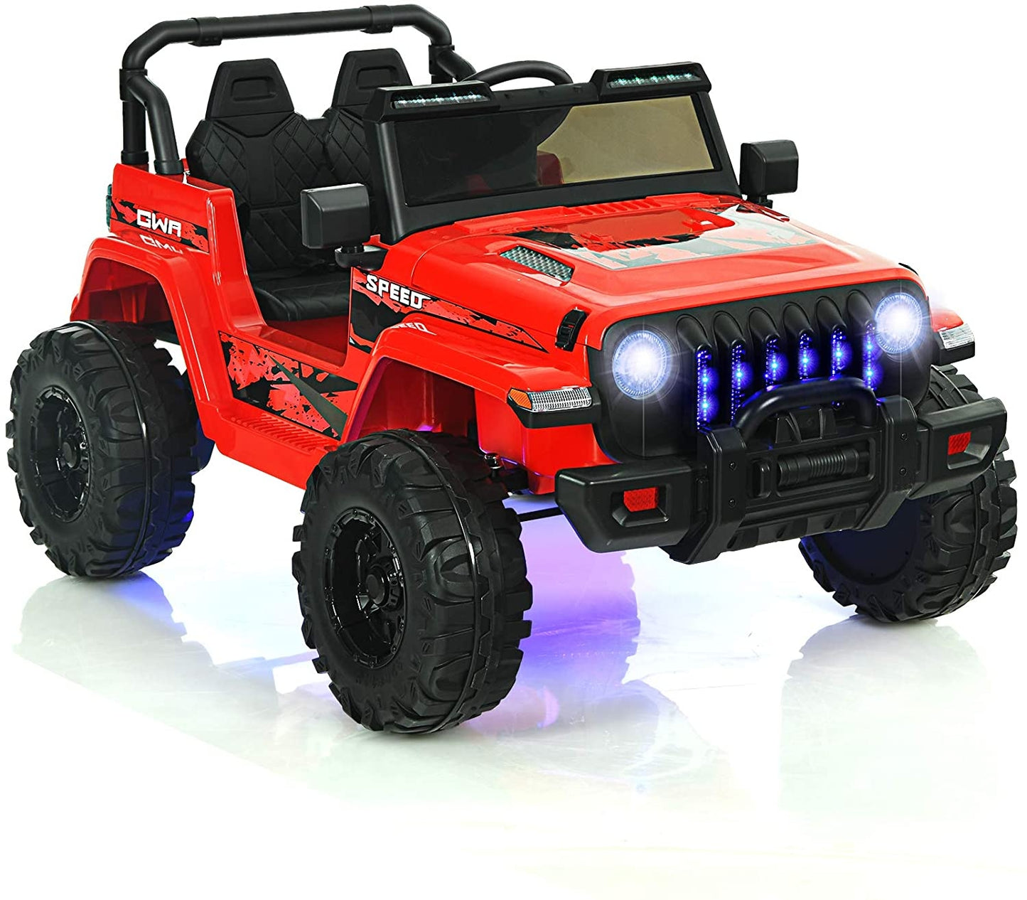 12V Kids Ride-on Jeep Car with 2.4 G Remote Control-White - Red