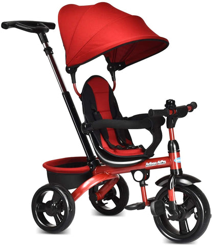 4-in-1 Kids Tricycle with Adjustable Push Handle-Red - Red