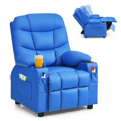 Kids Recliner Chair with Cup Holder and Footrest for Children-Black - Blue