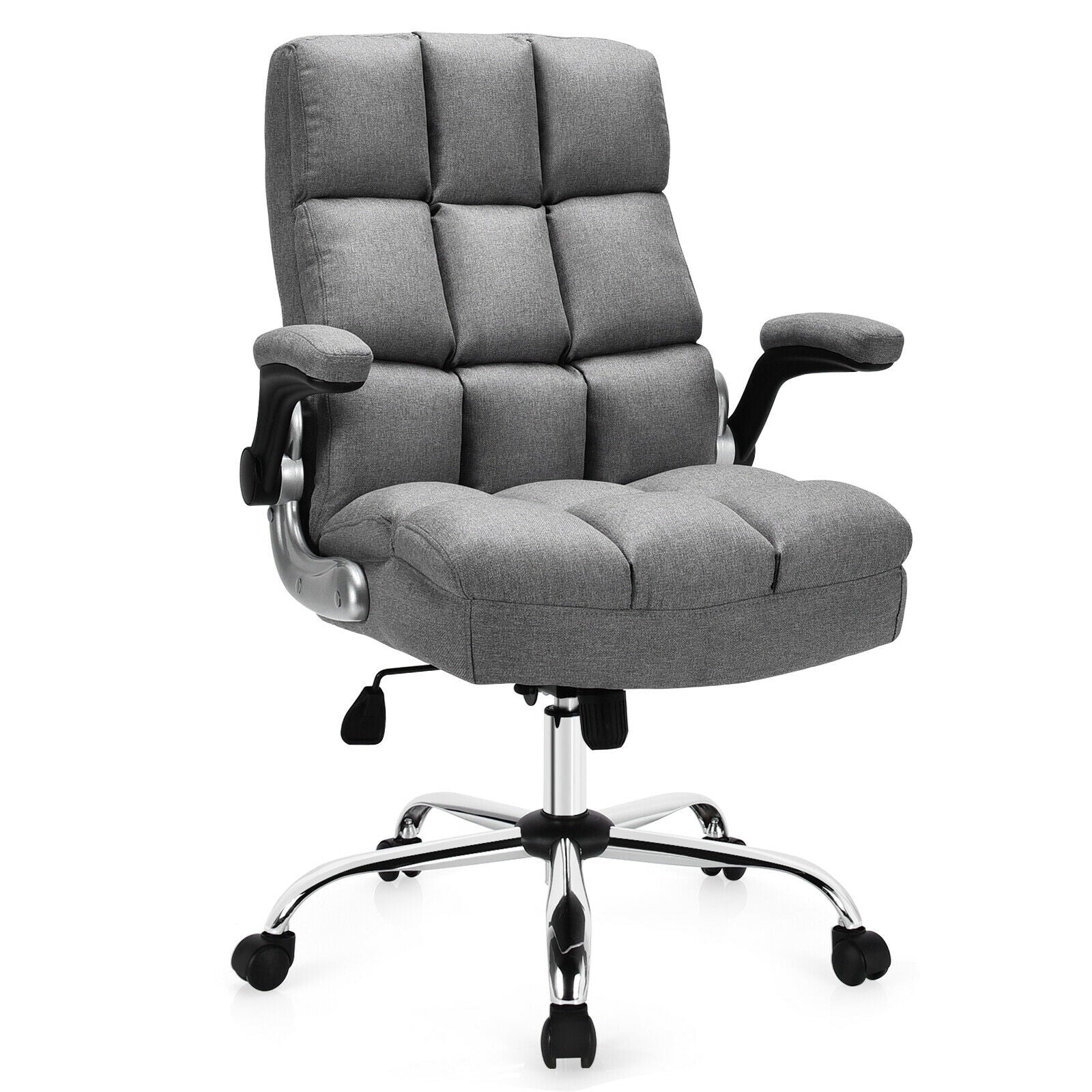 Adjustable Swivel Office Chair with High Back and Flip-up Arm for Home and Office-Gray - Gray