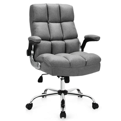 Adjustable Swivel Office Chair with High Back and Flip-up Arm for Home and Office-Gray - Gray