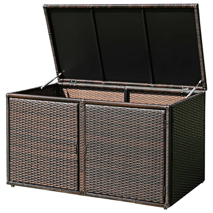 88 Gallon Garden Patio Rattan Storage Container Box-Black - Brown