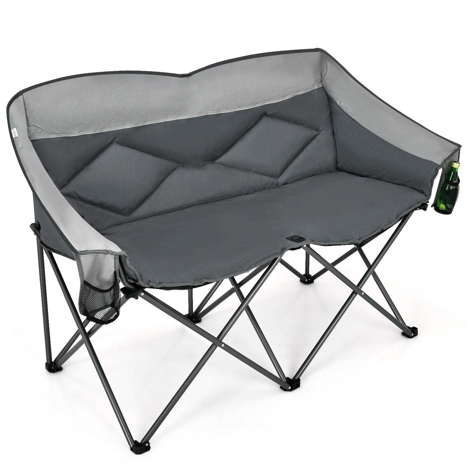 Folding Camping Chair with Bags and Padded Backrest-Gray - Gray
