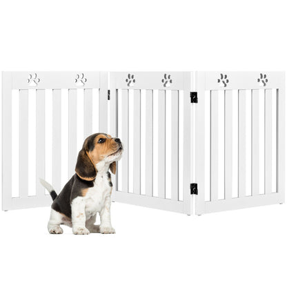 24 Inch Folding Wooden Freestanding Dog Gate with 360¬∞ Flexible Hinge for Pet-White