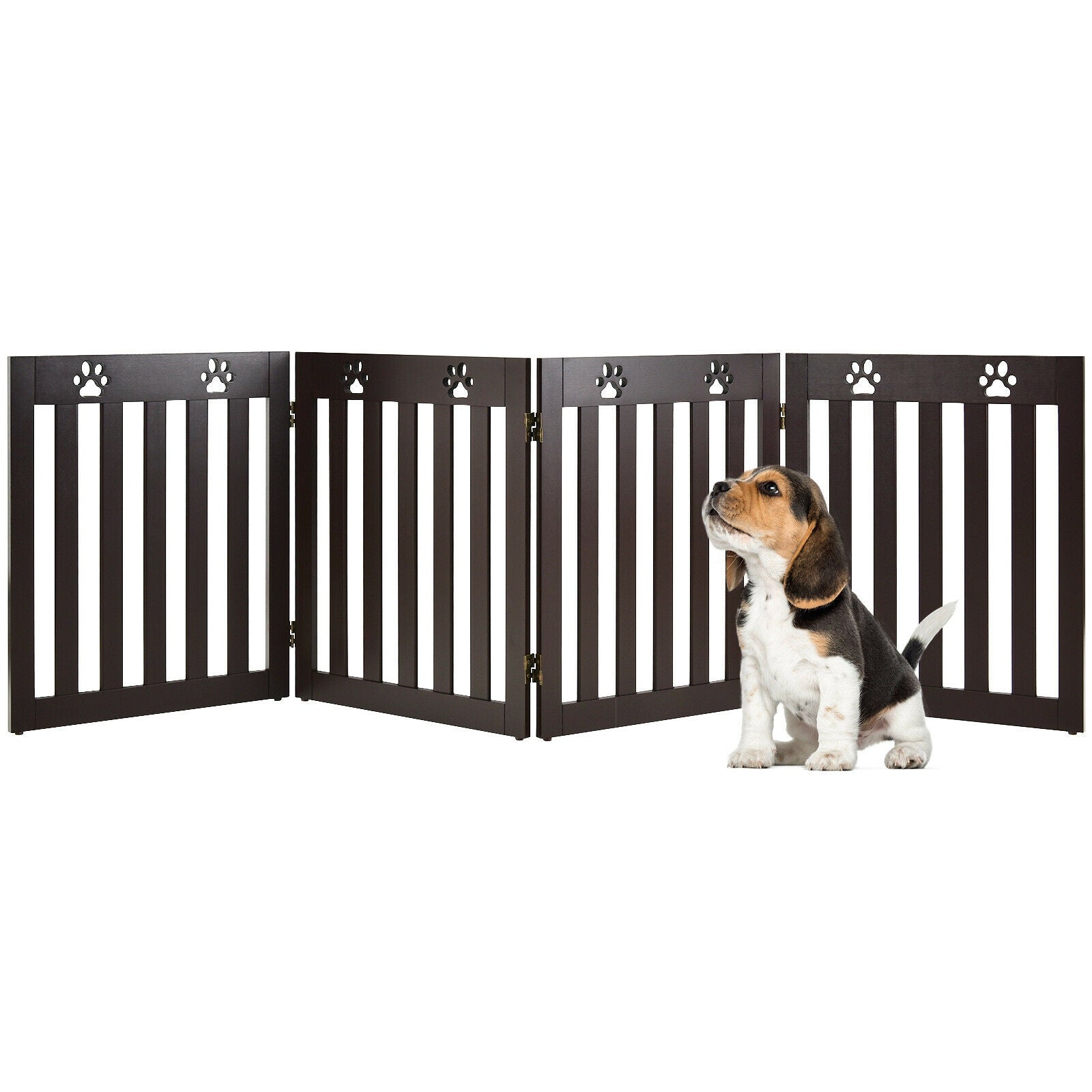 24 Inch Folding Wooden Freestanding Pet Gate Dog Gate with 360¬∞ Hinge -Dark Brown