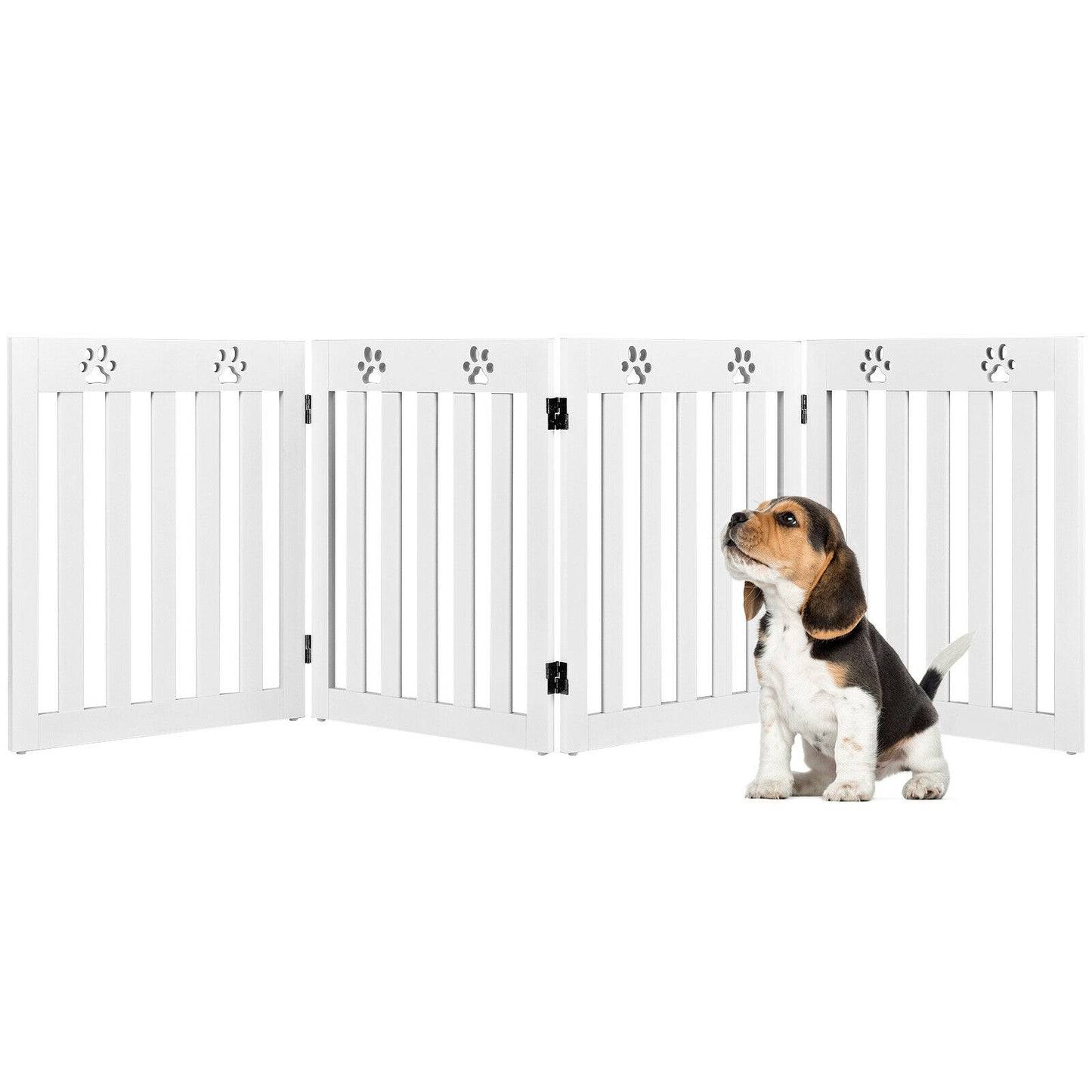 24 Inch Folding Wooden Freestanding Pet Gate Dog Gate with 360¬∞ Hinge -White