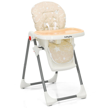 Folding Baby High Dining Chair with 6-Level Height Adjustment-Beige - Beige