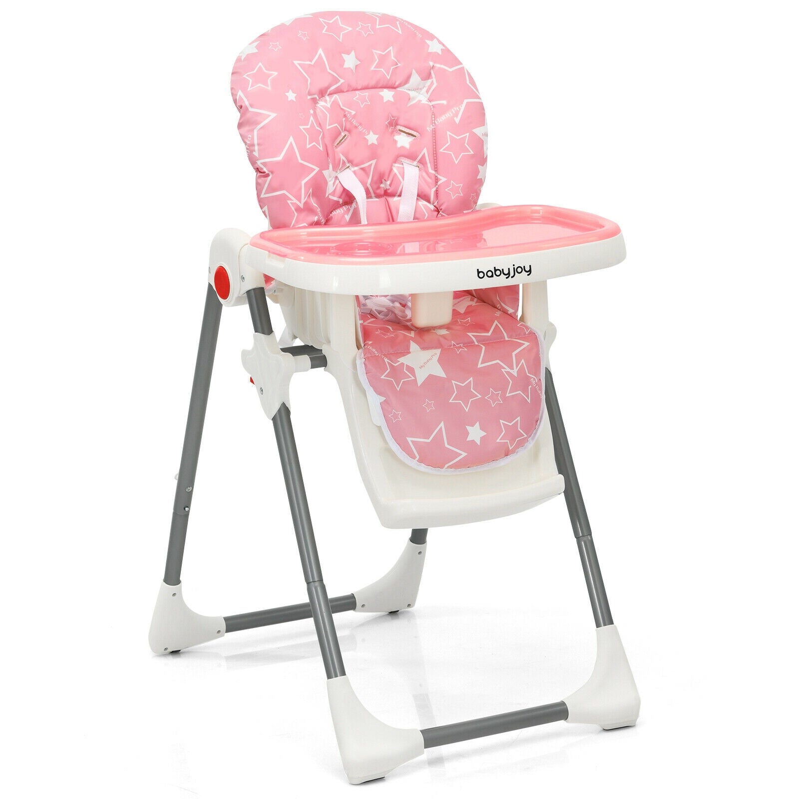 Folding Baby High Dining Chair with 6-Level Height Adjustment-Beige - Pink