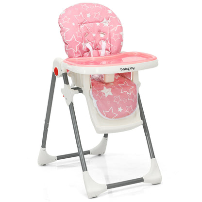 Folding Baby High Dining Chair with 6-Level Height Adjustment-Beige - Pink