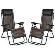 2 Pieces Folding Patio Rattan Zero Gravity Lounge Chair-Light Brown