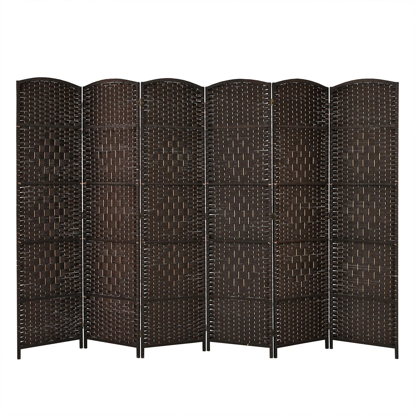 6.5Ft 6-Panel Weave Folding Fiber Room Divider Screen-Brown