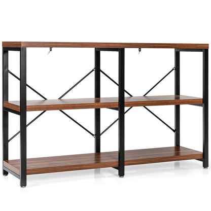 3 Tier 47 Inch Console Metal Frame Sofa Table-Rustic Brown