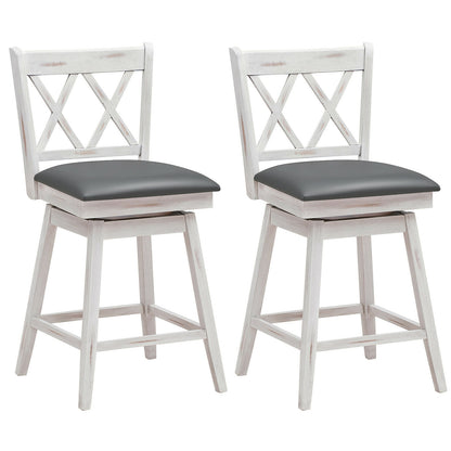 2 Pieces 24 Inch Swivel Counter Height Barstool Set with Rubber Wood Legs-Black - White