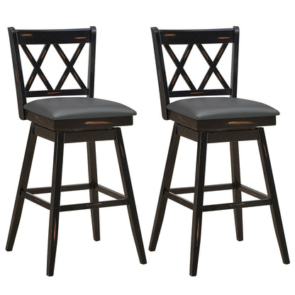 2 Pieces 29 Inches Swivel Counter Height Barstool Set with Rubber Wood Legs-Black - Black