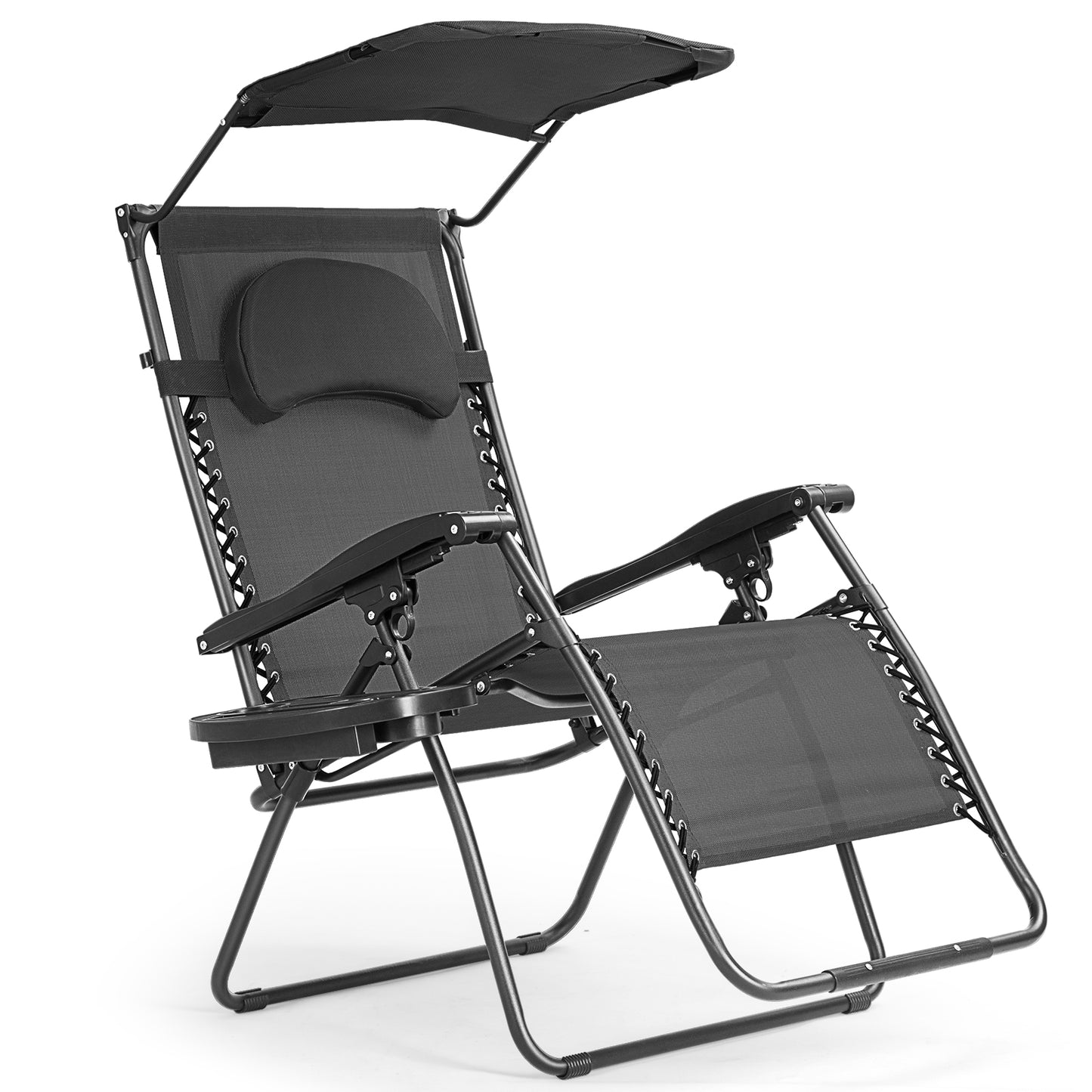 Folding Recliner Lounge Chair with Shade Canopy Cup Holder