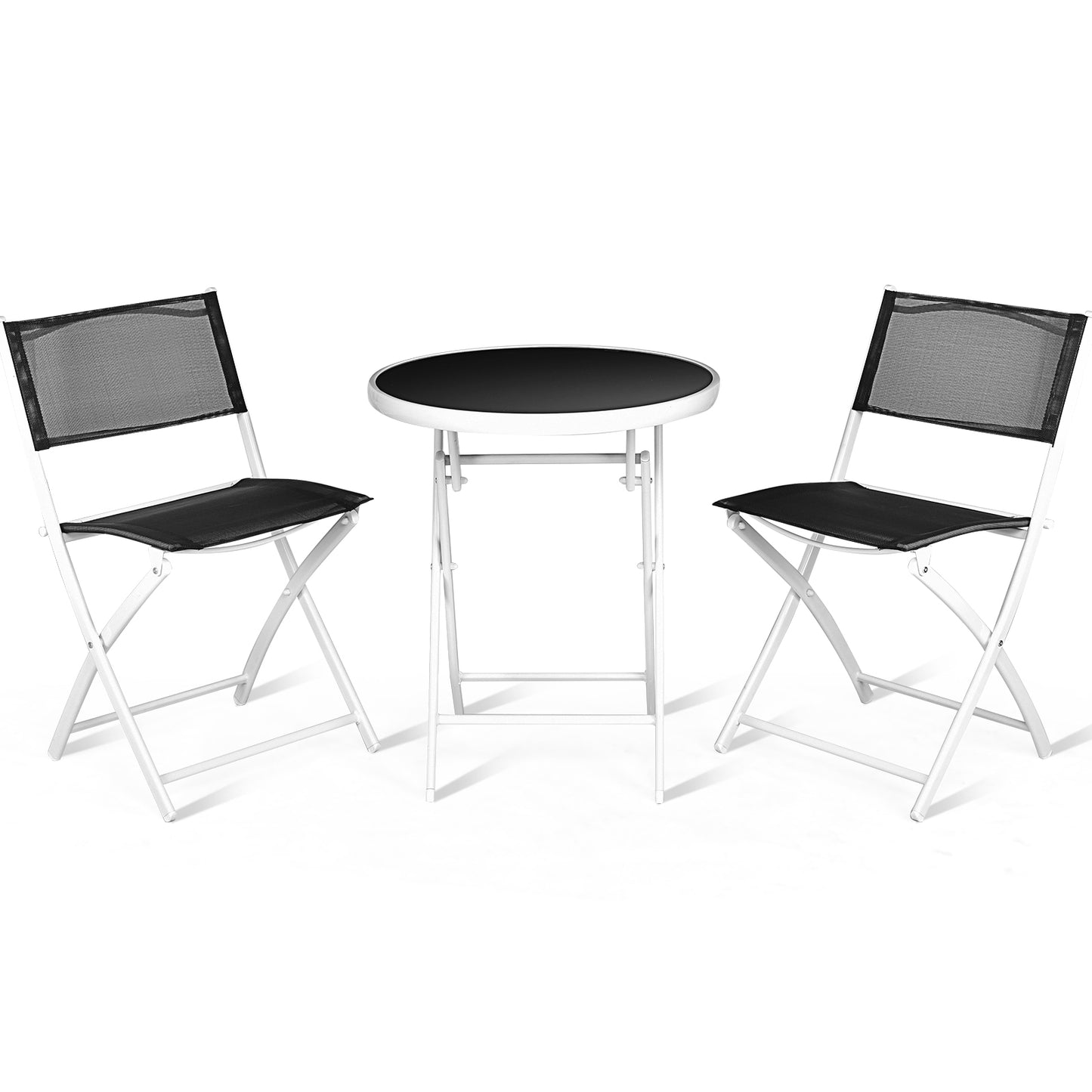 3 Pieces Patio Folding Bistro Set for Balcony or Outdoor Space-Red - Black