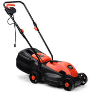 13 Inch Electric Push Lawn Corded Mower with Grass Bag-Green - Red