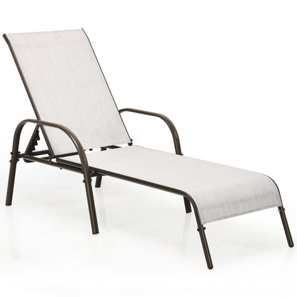 Adjustable Patio Chaise Folding Lounge Chair with Backrest-Turquoise - Gray