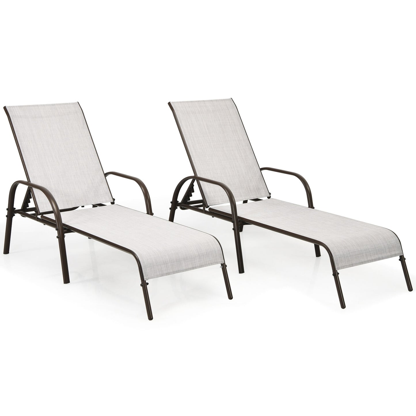 2 Pieces Outdoor Patio Lounge Chair Chaise Fabric with Adjustable Reclining Armrest-Dark Gray - Gray