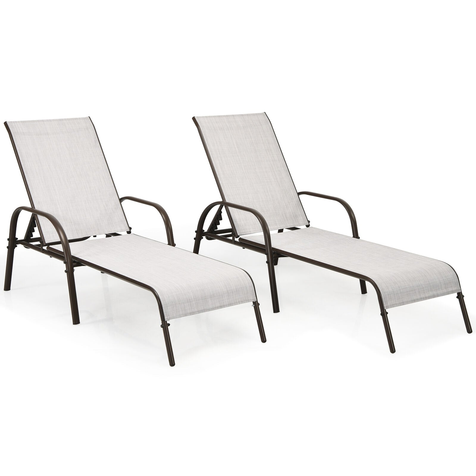 2 Pieces Outdoor Patio Lounge Chair Chaise Fabric with Adjustable Reclining Armrest-Dark Gray - Gray