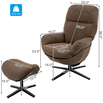 Upholstered Swivel Lounge Chair with Ottoman and Rocking Footstool-Brown