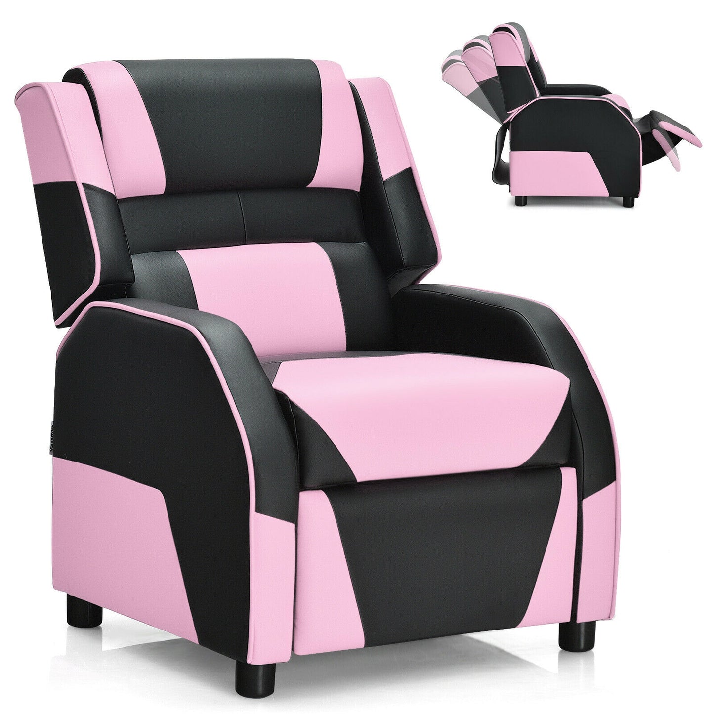 Kids Youth PU Leather Gaming Sofa Recliner with Headrest and Footrest-Yellow - Pink