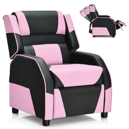 Kids Youth PU Leather Gaming Sofa Recliner with Headrest and Footrest-Yellow - Pink