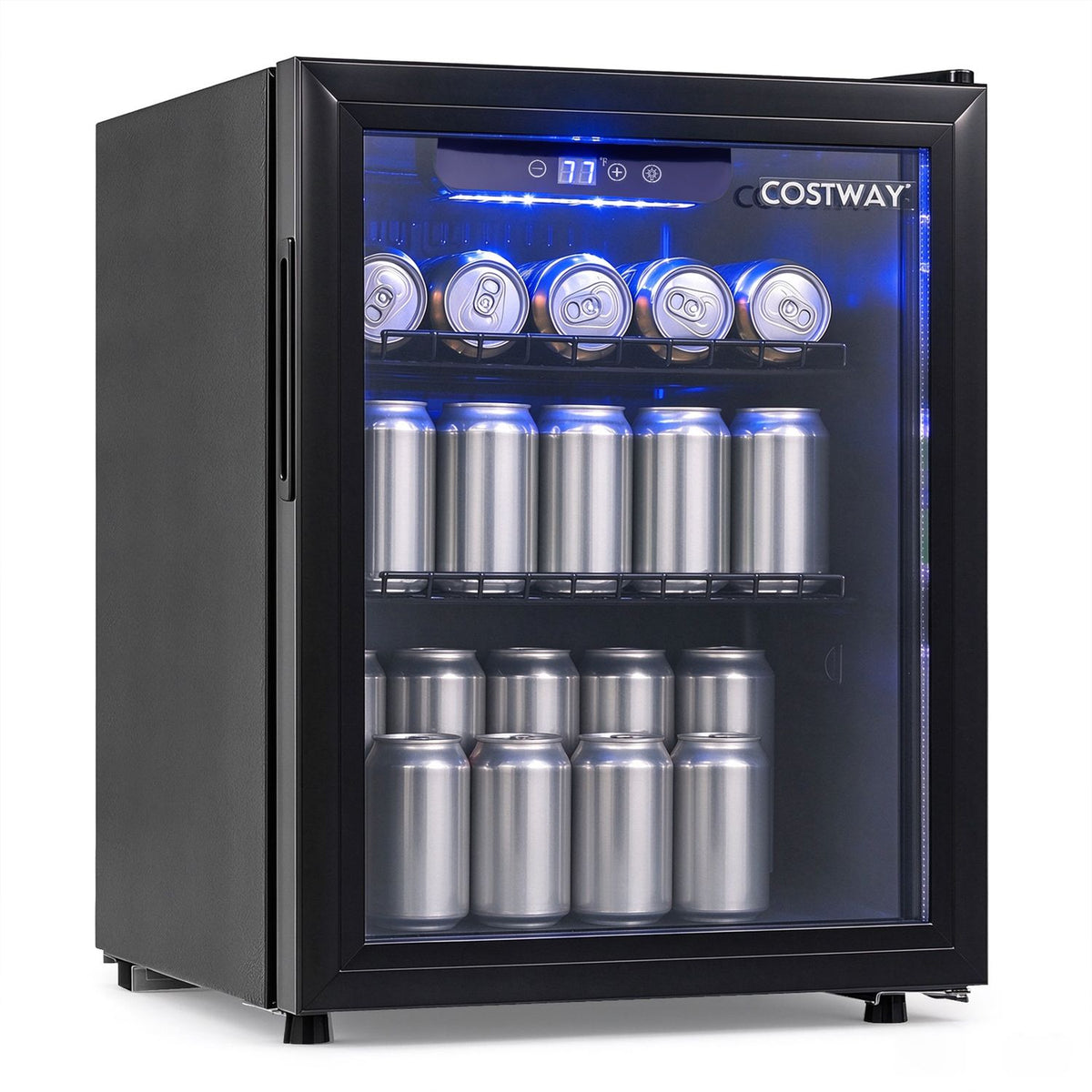 1.98 cu.ft Beverage Refrigerator Cooler with Glass Door and LED Light Removable Shelves-Black