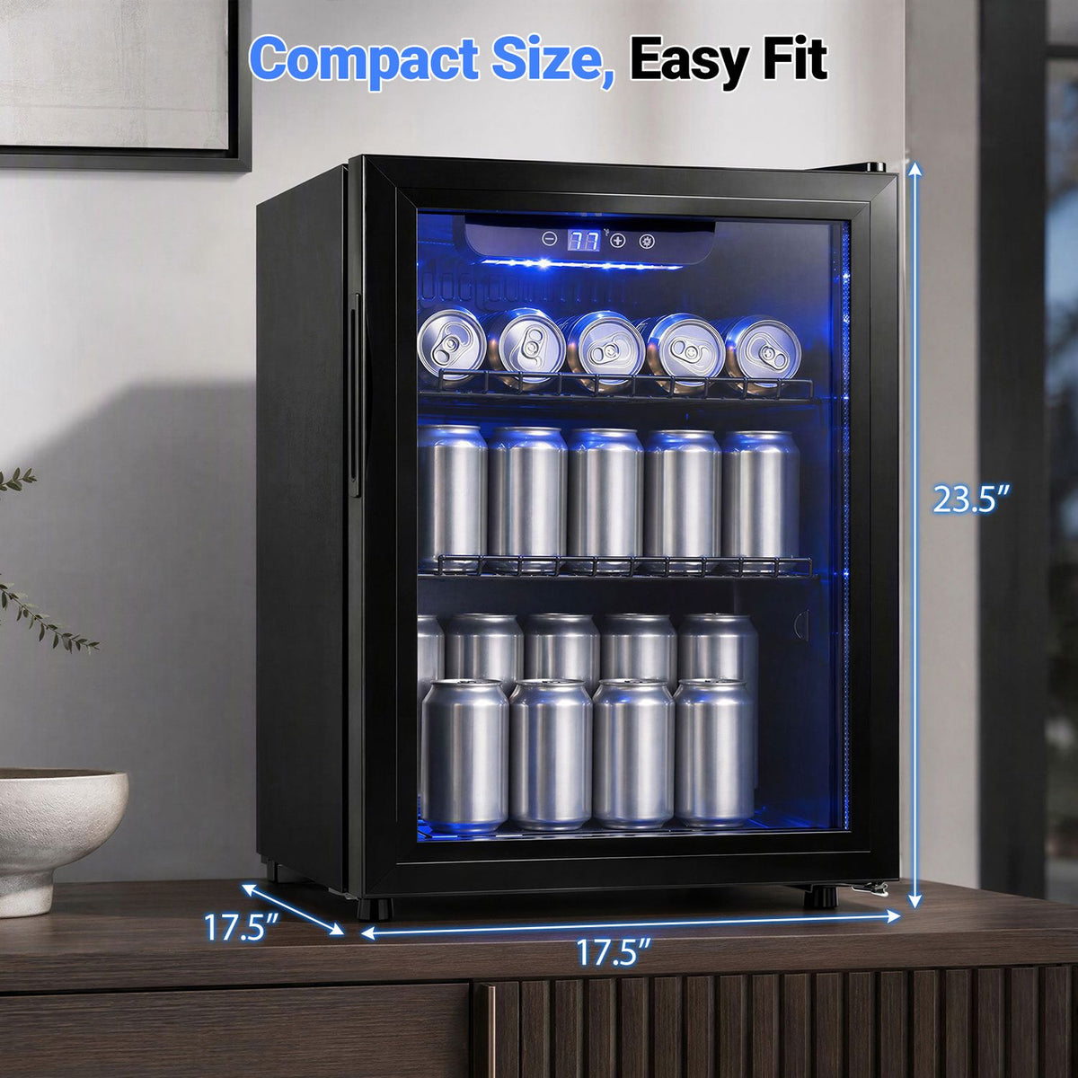 1.98 cu.ft Beverage Refrigerator Cooler with Glass Door and LED Light Removable Shelves-Black