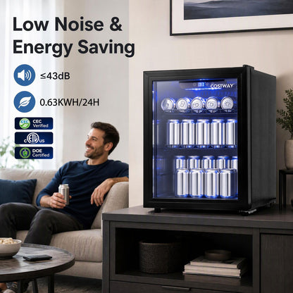1.98 cu.ft Beverage Refrigerator Cooler with Glass Door and LED Light Removable Shelves-Black