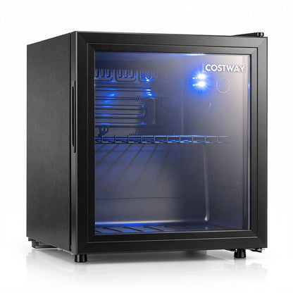 1.55 cu.ft Beverage Refrigerator Cooler with Glass Door LED Light and Removable Shelf for Home Office Dorm Bar-Black