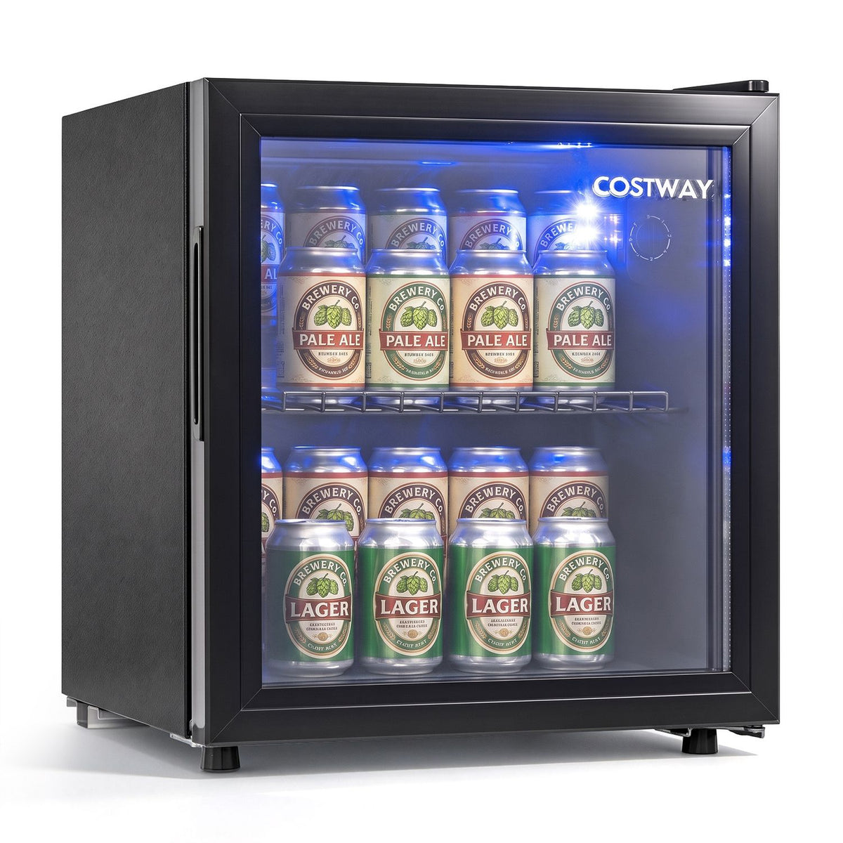 1.55 cu.ft Beverage Refrigerator Cooler with Glass Door LED Light and Removable Shelf for Home Office Dorm Bar-Black