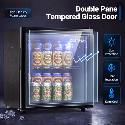 1.55 cu.ft Beverage Refrigerator Cooler with Glass Door LED Light and Removable Shelf for Home Office Dorm Bar-Black