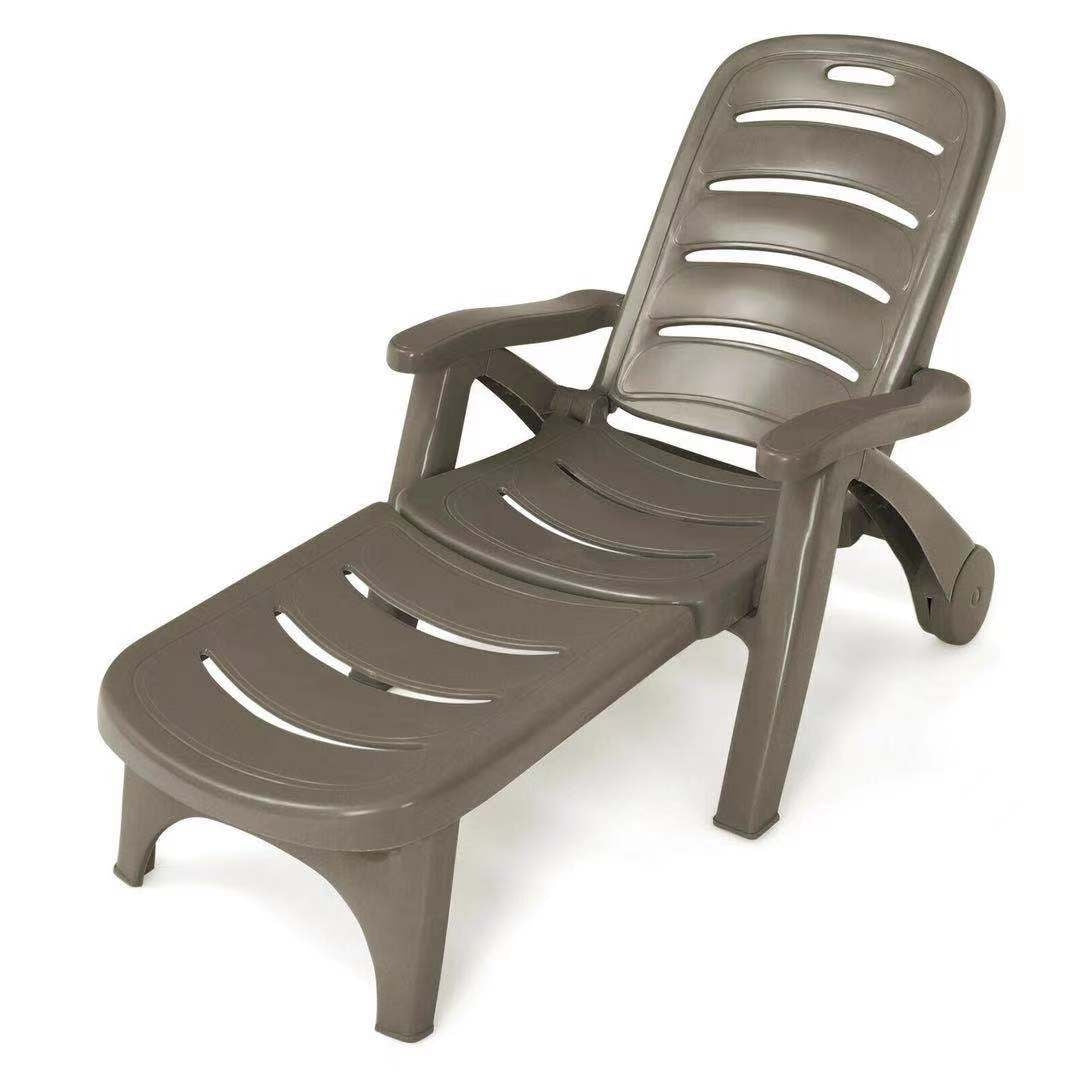 5 Position Adjustable Folding Lounger Chaise Chair on Wheels-Brown - Brown