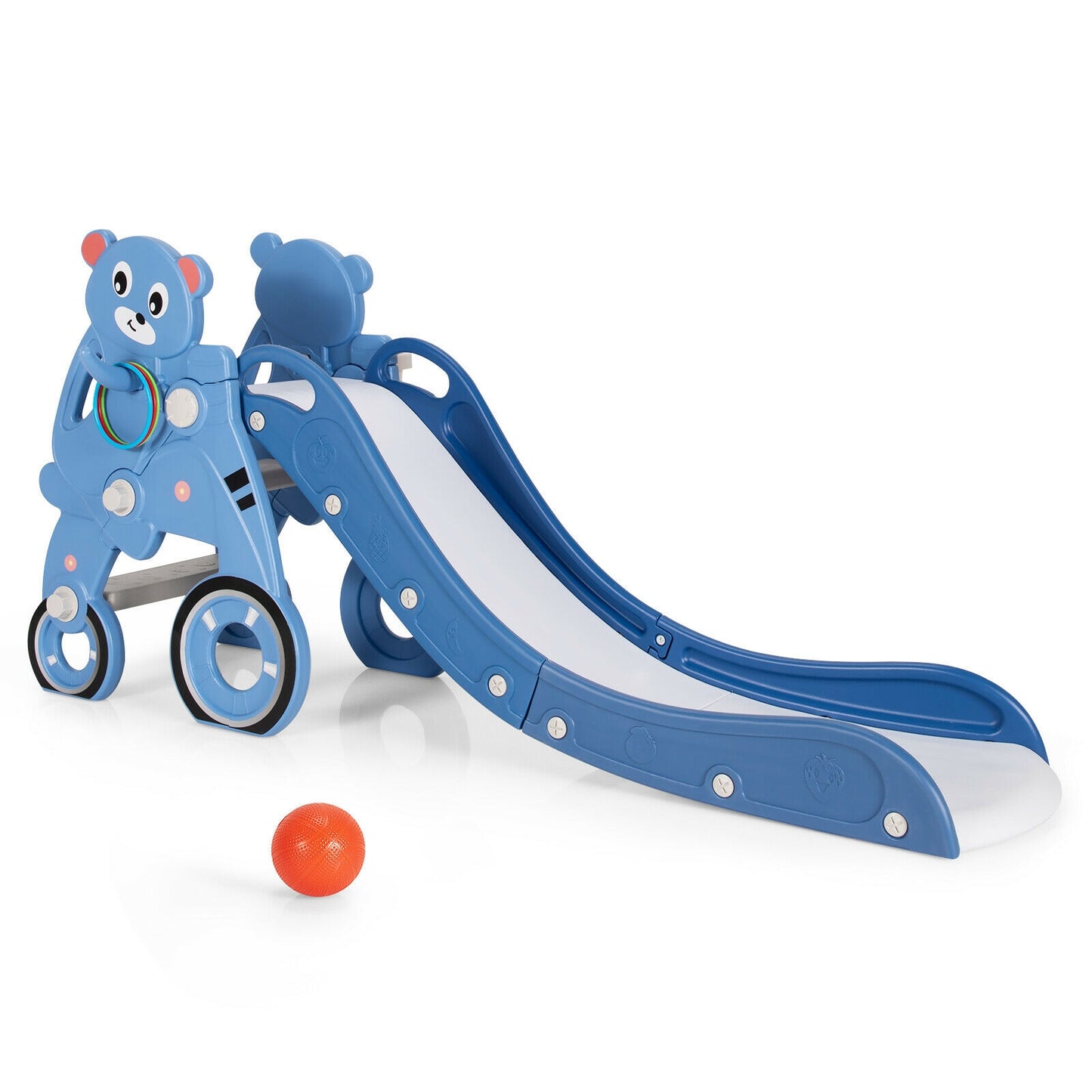 4-in-1 Foldable Baby Slide Toddler Climber Slide PlaySet with Ball-Blue