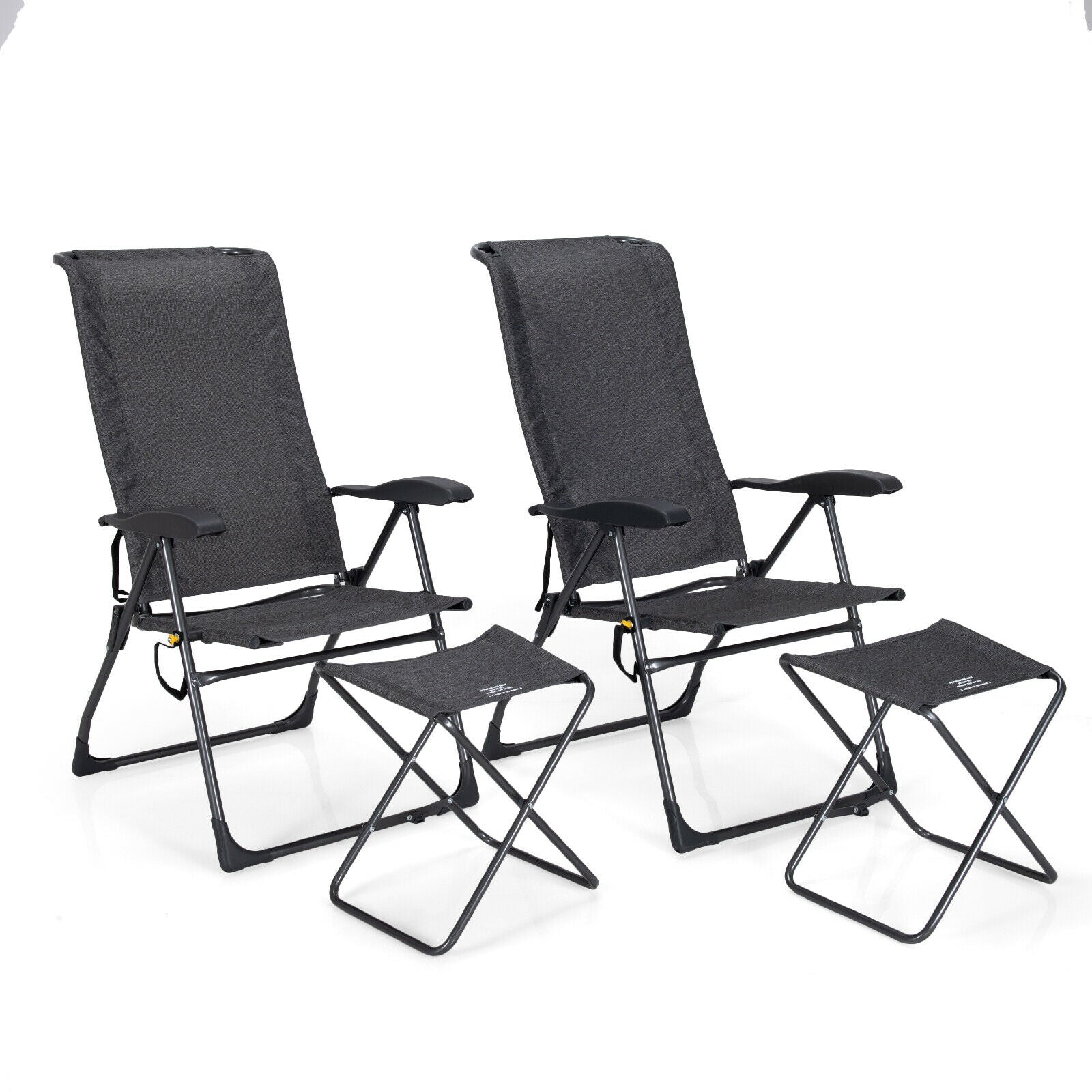4 Pieces Patio Adjustable Back Folding Dining Chair Ottoman Set-Black - Gray