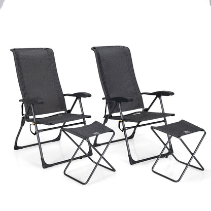 4 Pieces Patio Adjustable Back Folding Dining Chair Ottoman Set-Black - Gray